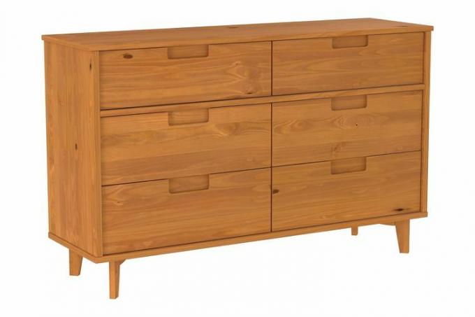 Amazon Walker Edison Mid Century Modern Grooved Handle Wood Dresser Υπνοδωμάτιο Συρτάρι αποθήκευσης Organizer Ντουλάπα Διάδρομος, 6 συρτάρι, καραμέλα