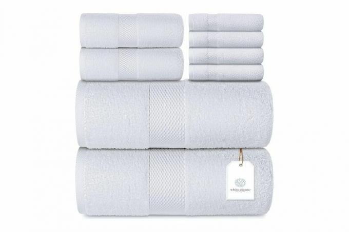 Amazon Luxury White Towel Set - Combed Cotton Hotel Quality Absorbent 8 Piece Towels | 2 Πετσέτες μπάνιου 700GSM | 2 πετσέτες χεριών | 4 πετσέτες ρούχων [Αξίας 72,95 $] 8 τμχ | άσπρο