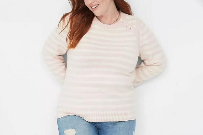 Πουλόβερ Lane Bryant Crew-Neck Button-Shoulder Stripe