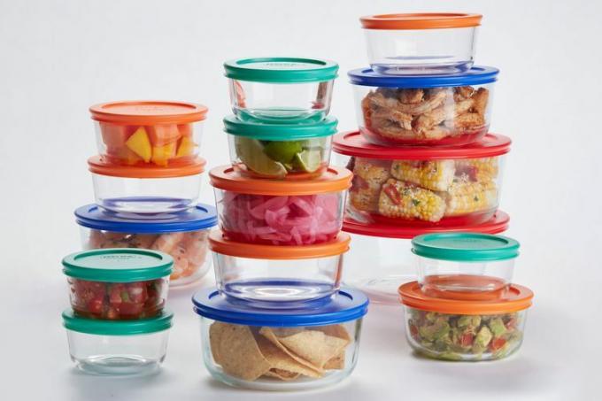 Walmart Pyrex Simply Store Glass Food Storage & Bake Container Set, 32 τεμαχίων με πολύχρωμα καπάκια